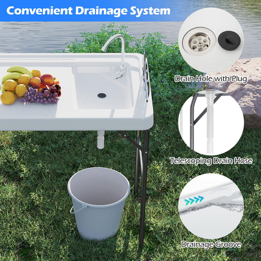 Goplus Folding Fish Cleaning Table 42.5 Inch Portable Camping Sink Table with Rotatable Faucet