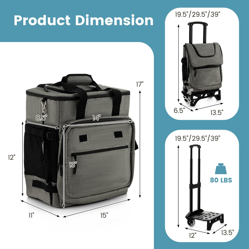 Load image into Gallery viewer, Goplus 50-Can Collapsible Rolling Cooler, 3-in-1 Portable Insulated Soft Cooler Bag w/Movable Wheels

