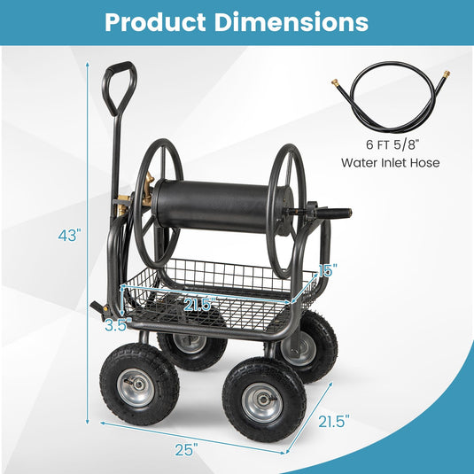 Goplus Hose Reel Cart with Storage Basket Hold Up to 300 ft of 5/8" Hoses