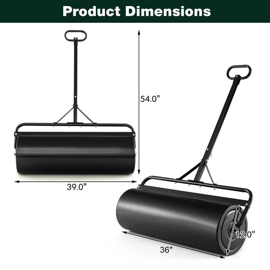 Goplus Lawn Roller, Push/Tow-Behind Lawn Roller, 17 Gallon/63L Water/Sand-Filled Sod Roller with Detachable Gripping Handle