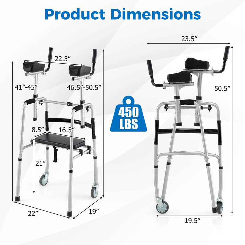 Load image into Gallery viewer, Goplus Folding Walker 450 Lbs Foldable Standard Walker with 5&#39;&#39; Wheels Seat and Removable Armrests
