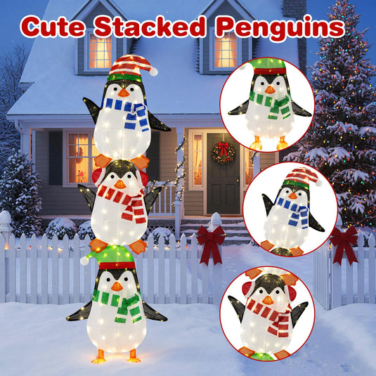 Lighted Penguins Decoration with Warm White Lights and Cute Hats