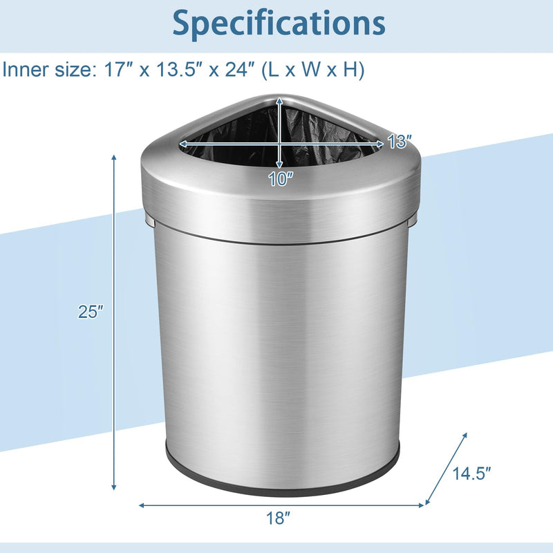 Load image into Gallery viewer, Goplus 16 Gallon/60L Stainless Steel Corner Trash Can, Triangular Rubbish Trash Bin with Lid
