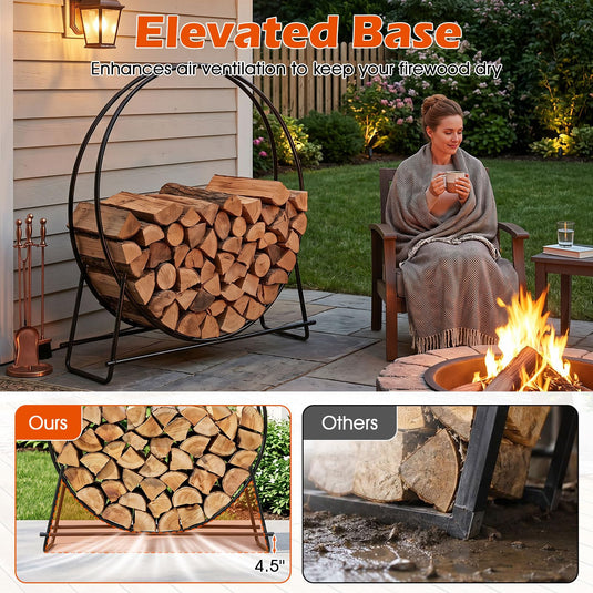 Goplus 45" Round Firewood Rack | Heavy-Duty Metal Log Holder (45 inch)