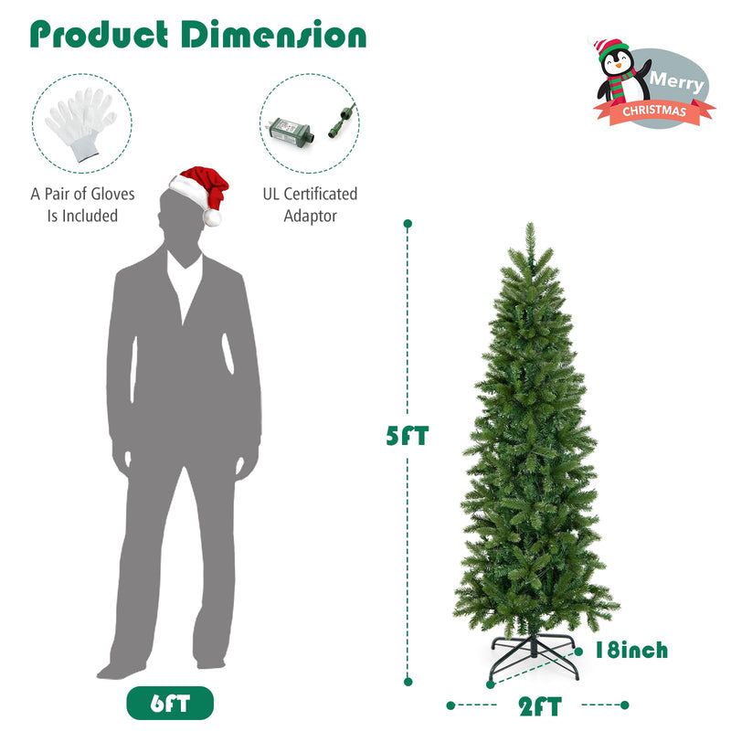 Load image into Gallery viewer, Goplus 5ft Pre-Lit Pencil Christmas Tree, Hinged Artificial Slim Tree with 390 PVC PE Branch Tips
