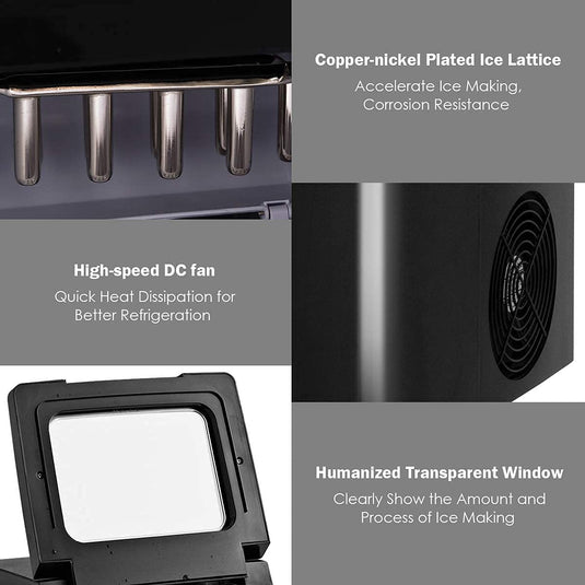 Portable Countertop Ice Maker, 26LBS/24H Mini Ice Cube Machine w/8 Min Processing 9 Cubes