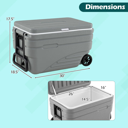 Goplus Portable Wheeled Ice Cooler All-Weather HDPE Ice Chest with Foldable Pull & Carry Handles
