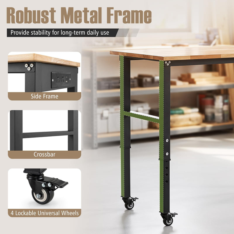 Load image into Gallery viewer, Goplus 46 Inch Adjustable Height Workbench with Power Outlets and Wheels
