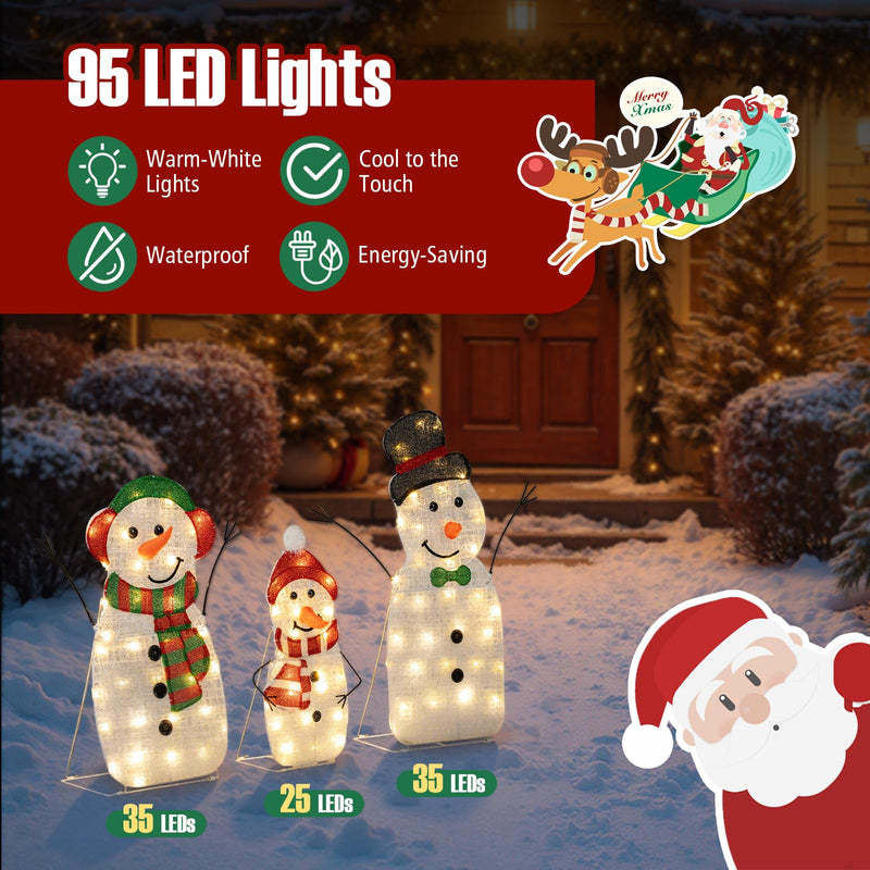 Load image into Gallery viewer, Lighted Snowman Family Christmas Decoration 3-Piece Pre-Lit 2D Snowman Set
