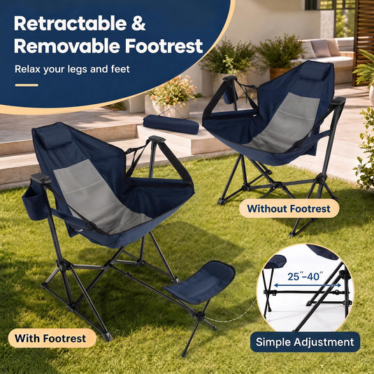 Goplus Portable Folding Camping Reclining Chair with Footrest and Adjustable Backrest