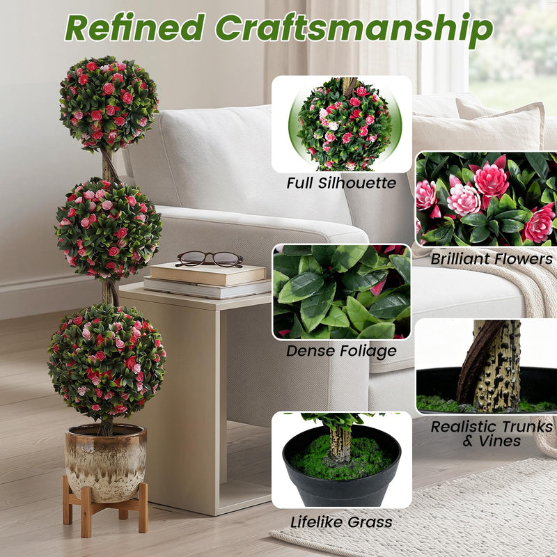 Load image into Gallery viewer, Goplus 43.5" Faux Potted Floral Plant Artificial Triple Ball Rose Topiary Tree ( 1/2 pack )
