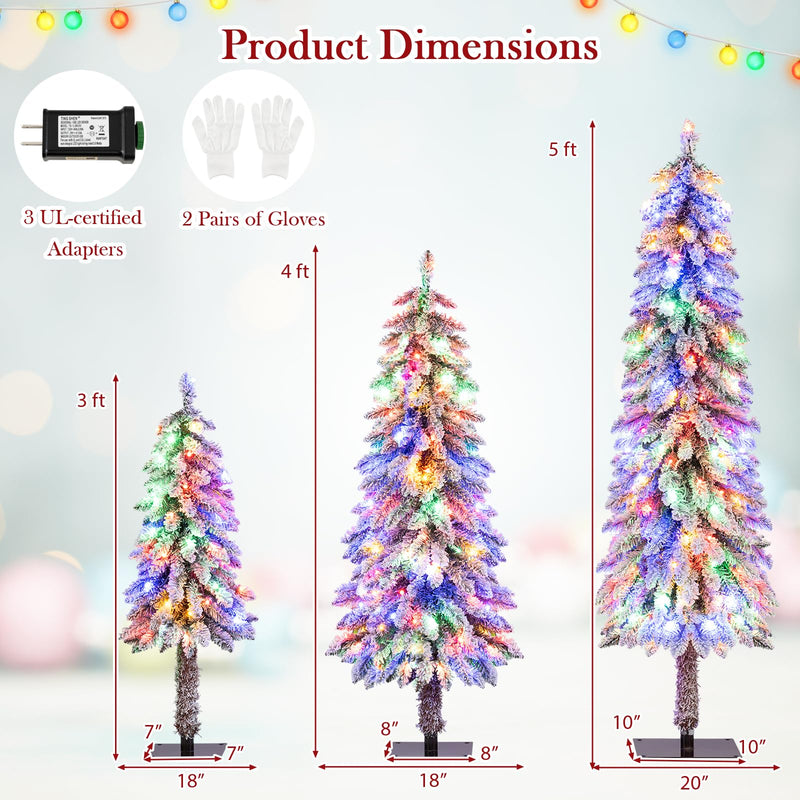 Load image into Gallery viewer, Goplus 3&#39; 4&#39; 5&#39; Pre-Lit Snow Flocked Christmas Tree Set of 3 with 300 Multicolored LED Lights
