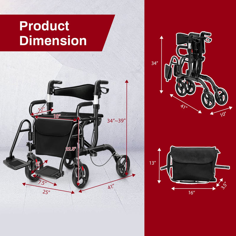 Load image into Gallery viewer, Goplus 2 in 1 Rollator Walker for Seniors Folding Transport Wheelchair Rollator with 8&quot; Wheels
