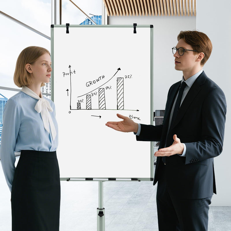 Load image into Gallery viewer, Goplus 40” x 26” Height-Adjustable Dry Erase Board on Wheels with Round Stable Stand
