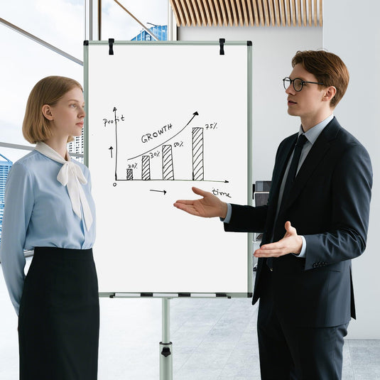 Goplus 40” x 26” Height-Adjustable Dry Erase Board on Wheels with Round Stable Stand