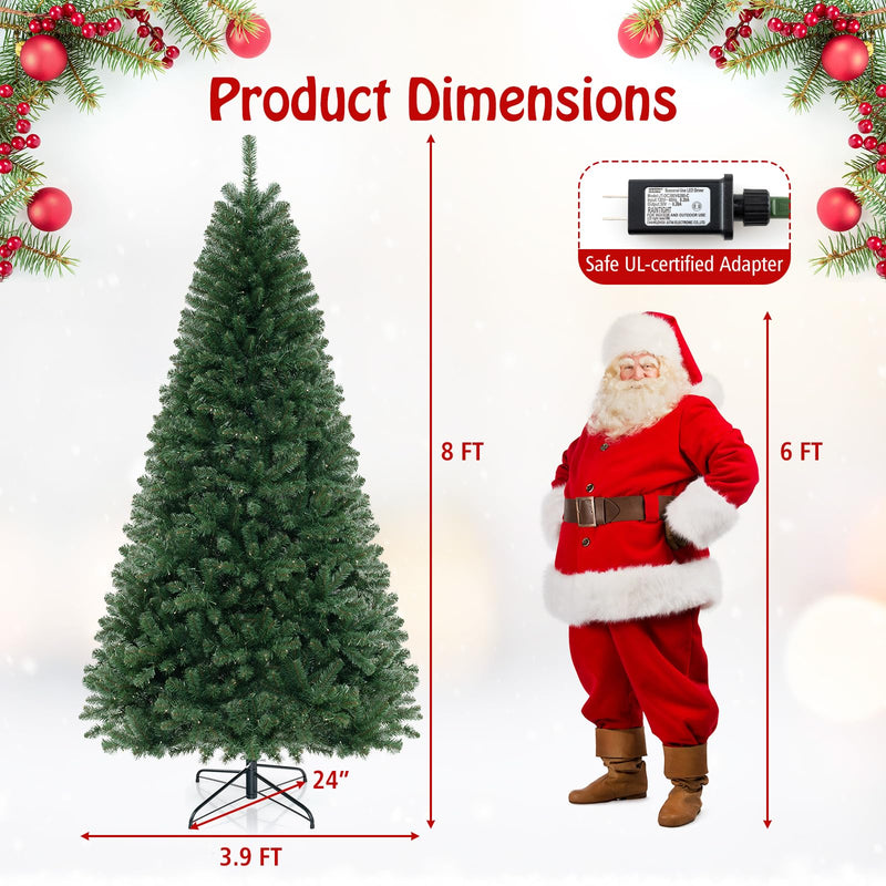 Load image into Gallery viewer, Goplus 8ft Pre-Lit Christmas Tree, Artificial Hinged Xmas Tree with 400 Warm White LED Lights
