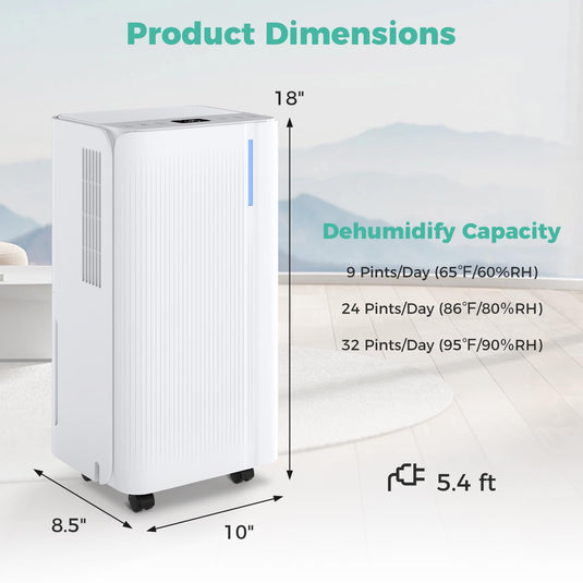 32 Pints Dehumidifier for Home & Basement, 2000 Sq.ft Portable Dehumidifier with Drain Hose