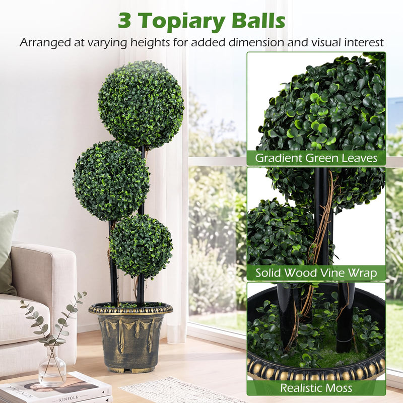 Load image into Gallery viewer, Goplus 3 FT Artificial Boxwood Topiary Tree Sun-Protective Triple Ball Fake Plants Shrubs (1/2 Pack)
