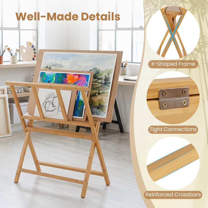 Load image into Gallery viewer, Goplus Bamboo Art Print Rack for Canvas Storage &amp; Display | Freestanding Artwork Display Stand
