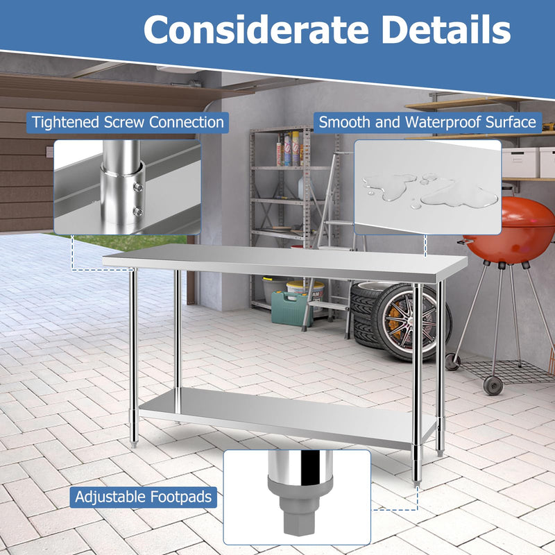 Load image into Gallery viewer, Goplus Stainless Steel Table, 24 x 60 Inches Kitchen Prep &amp; Work Table w/Adjustable Undershelf &amp; Footpads
