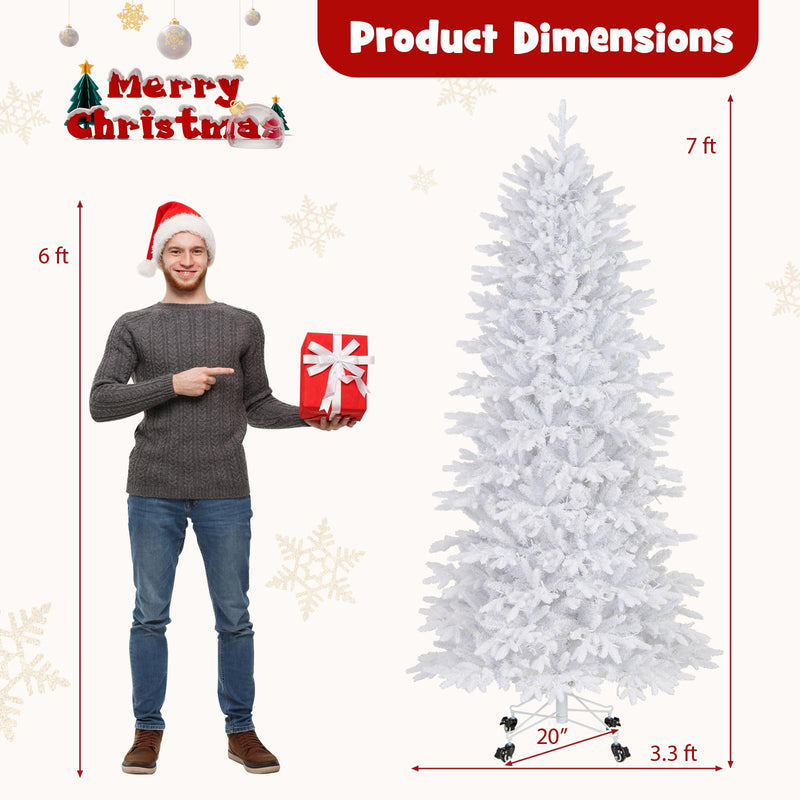 Load image into Gallery viewer, Goplus 7ft Pre-Lit White Christmas Tree with Wheels &amp; 900 Warm White LED Lights
