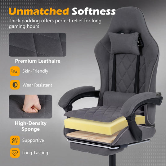 Goplus Ergonomic Gaming Chair with Linkage Armrests & Detachable Headrest for Home Office