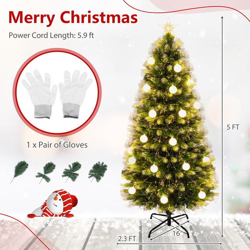 Load image into Gallery viewer, Goplus 5ft Pre-Lit Fiber Optic Christmas Tree with 8 Lighting Modes &amp; Star Tree Topper
