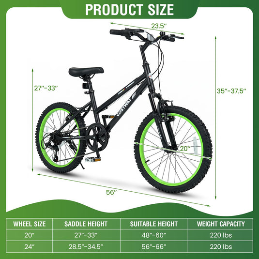 Goplus 20/24 Inch Kids Mountain Bike | 7 Speed Bicycle w/Suspension Fork