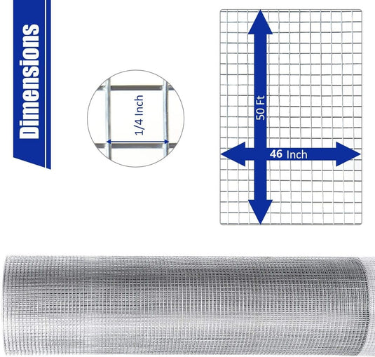 48'' x 50' 1/4 inch Hardware Cloth, 23 Gauge Square Galvanized Chicken Wire