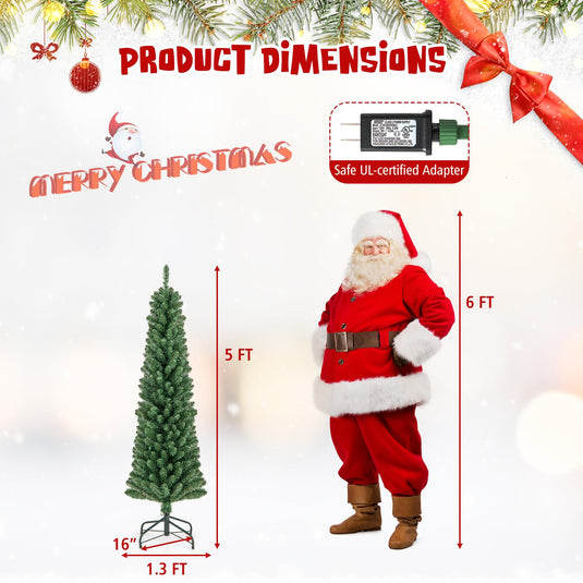 Goplus Pre-Lit Slim Pencil Christmas Tree Slender Holiday Tree for Home Office Decoration