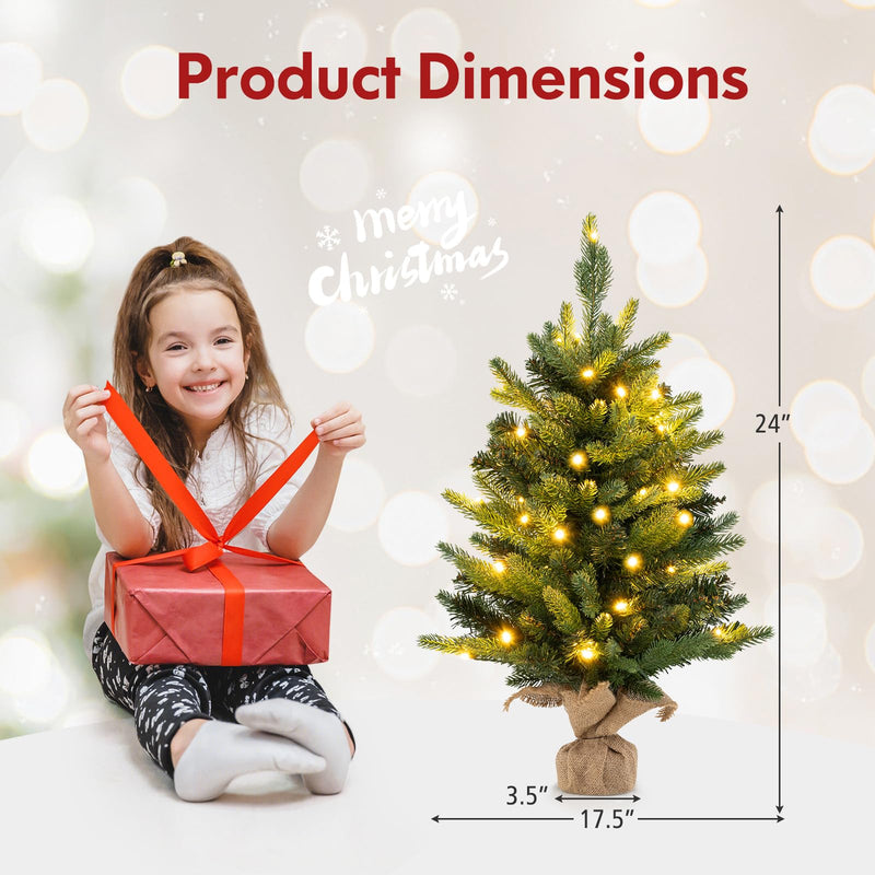 Load image into Gallery viewer, Goplus 2ft Pre-Lit Tabletop Christmas Tree, Small Artificial Spruce Tree w/ 35 LED Lights
