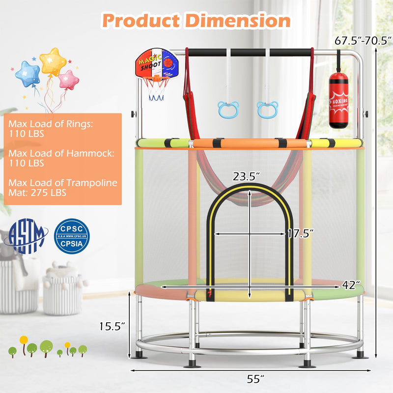 Load image into Gallery viewer, Goplus 55&quot; Mini Trampoline for Kids Up to 440LBS with Hammock &amp; Safety Net
