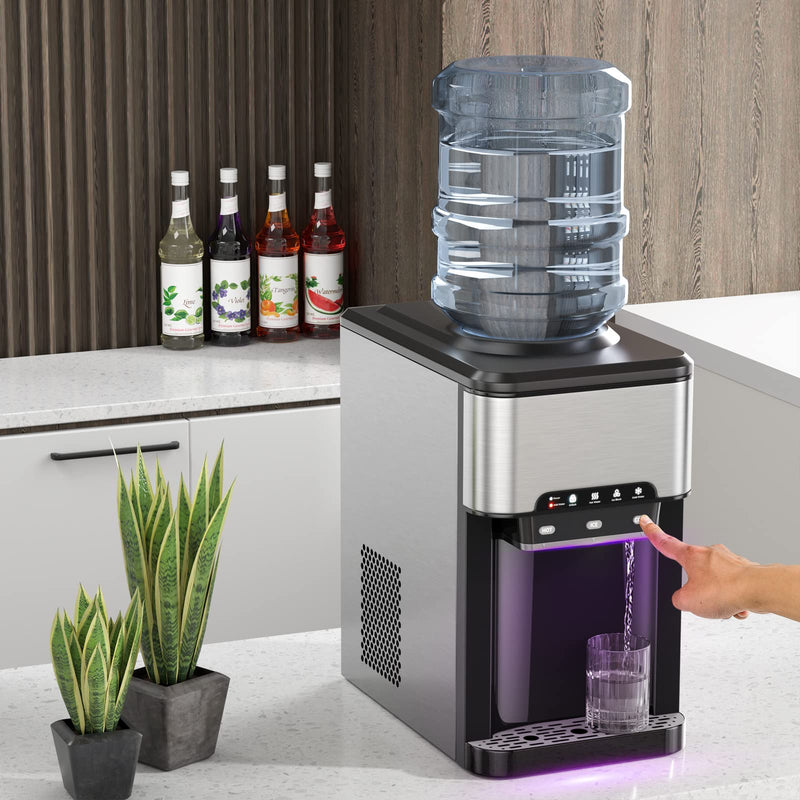 Load image into Gallery viewer, Countertop Water Cooler Dispenser with Ice Maker, 3 in 1 Top-Loading Hot &amp; Cold Water Dispenser 5 Gallon
