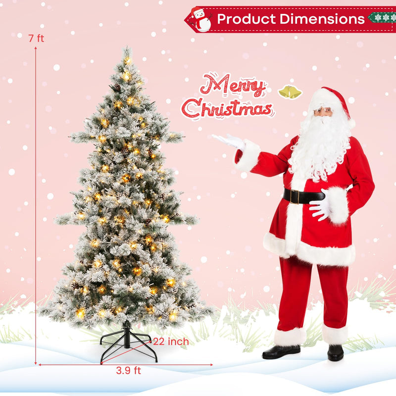 Load image into Gallery viewer, Goplus 7 FT Pre-Lit Snow Flocked Christmas Tree, Artificial Hinged Xmas Tree with 1057 PVC &amp; Pine Needles Branch Tip
