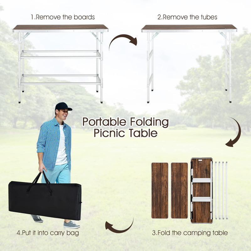 Load image into Gallery viewer, Goplus Folding Camping Table, Aluminum Portable Pop-Up Bar Table with 2-Tier Storage Shelves
