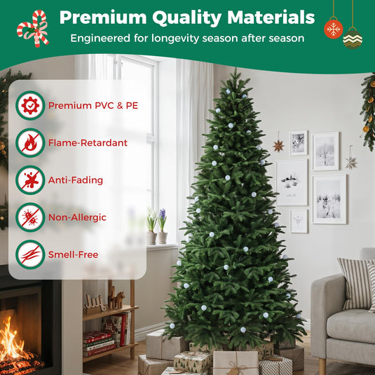 Goplus 7ft/8ft Pre-Lit Artificial Christmas Tree with Quick Power Connector Hinged Xmas Tree Home Holiday Decoration