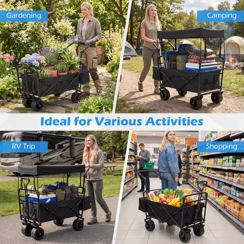 Load image into Gallery viewer, Goplus Collapsible Wagon with Removable Canopy &amp; Detachable Storage Bag
