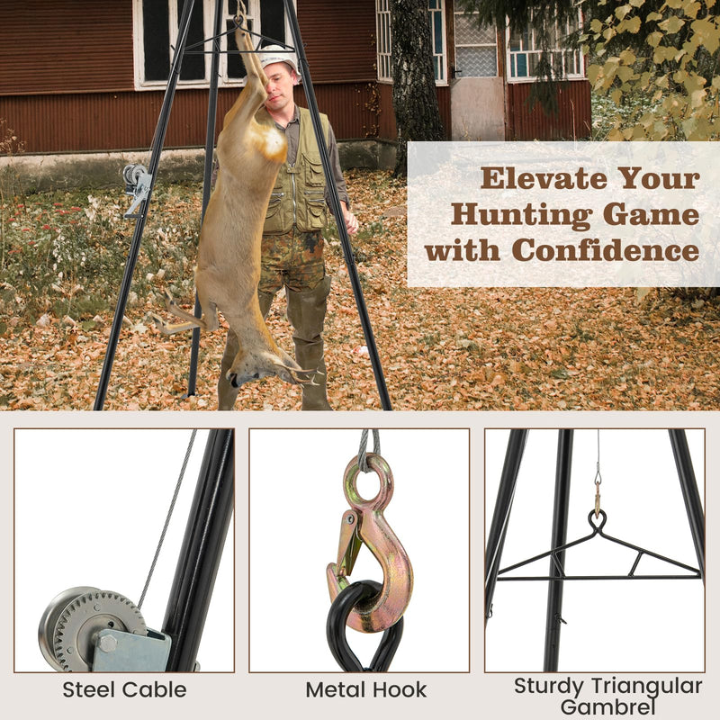Load image into Gallery viewer, Goplus Tripod Game Hoist, 600 LBS Capacity Hunting Deer Stand with Adjustable Gambrel, Lifting Winch
