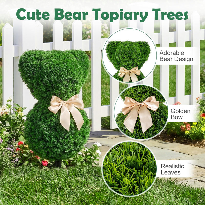 Load image into Gallery viewer, Goplus 2 Pcs Teddy Bear Topiary Trees 16.5”Sun-Resistant Faux Boxwood Plants
