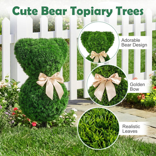 Goplus 2 Pcs Teddy Bear Topiary Trees 16.5”Sun-Resistant Faux Boxwood Plants