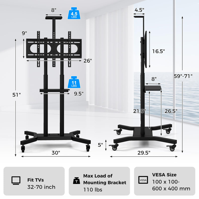 Load image into Gallery viewer, Goplus Rolling TV Stand for 32-70 Inch Flat/Curved TVs up to 110 lbs, Max VESA 600 X 400 mm

