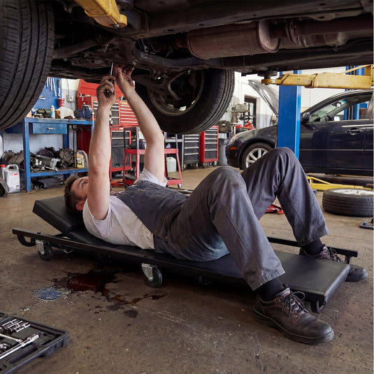 Goplus 40 Inch Padded Rolling Creeper with Adjustable Backrest & Headrest