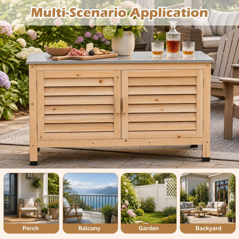 Load image into Gallery viewer, Goplus Patio Storage Cabinet | Fir Wood Sideboard with Stainless Steel Countertop

