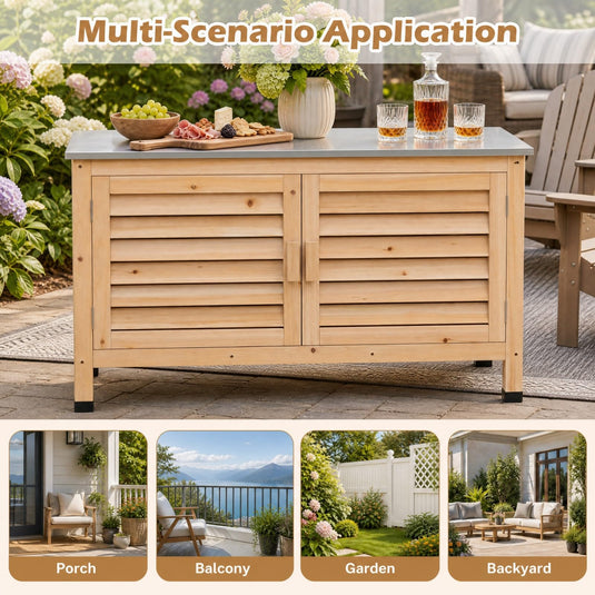 Goplus Patio Storage Cabinet | Fir Wood Sideboard with Stainless Steel Countertop