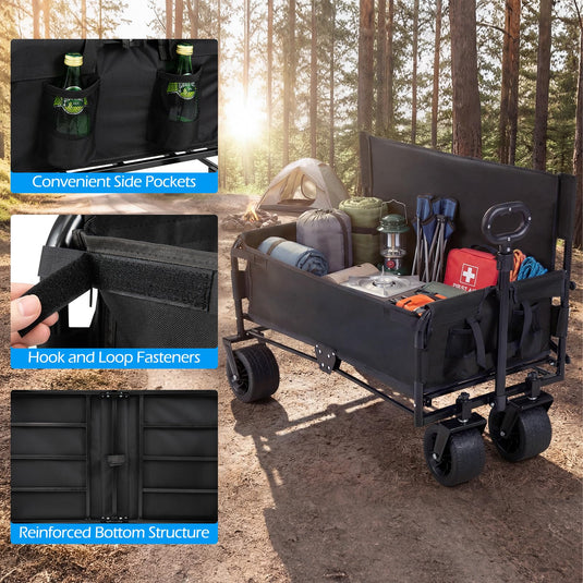Goplus 2-in-1 Wagon Bench Seat Combo with Adjustable Push/Pull Handle & Soft Cushions