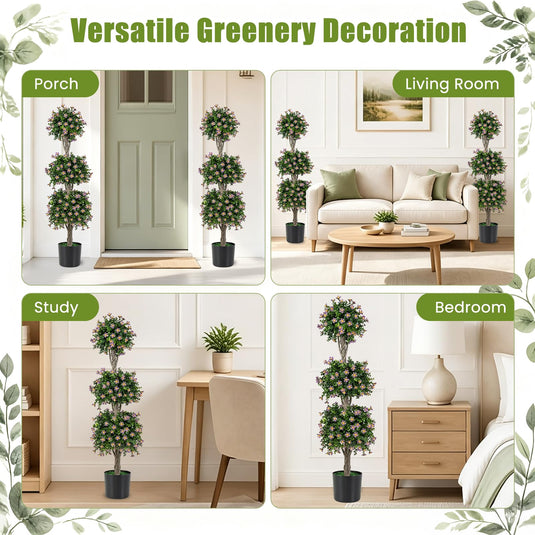 Goplus 51" Artificial Topiary Tree w/3 Topiary Balls | Front Porch Indoor Entryway Home Office Decoration