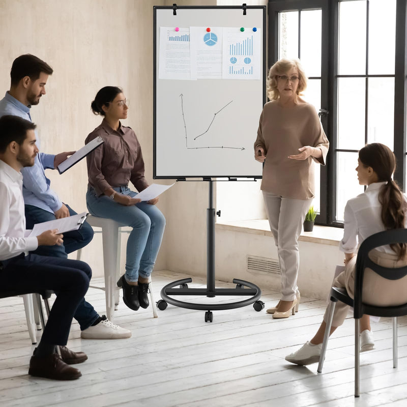 Load image into Gallery viewer, Goplus Mobile Whiteboard, 40&quot; x 26&quot; Height-Adjustable Dry Erase Board on Wheels
