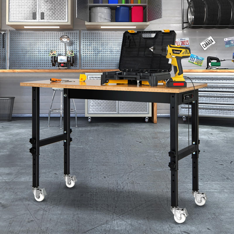 Load image into Gallery viewer, Goplus Work Bench with Power Outlet, 48¡±Adjustable Rolling Work Table w/Removable Wheels &amp; Foot Pads, 1984LBS Capacity
