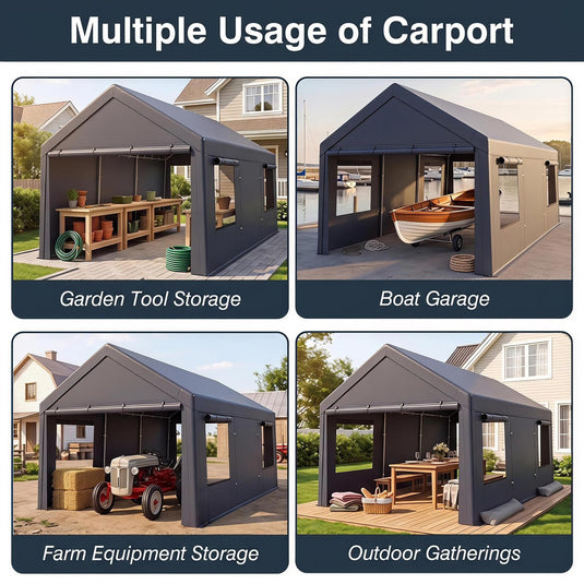 Goplus 10x20 FT Portable Garage with 2 Doors & 4 Roll-Up Mesh Windows