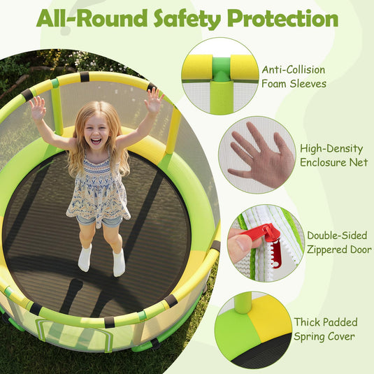 Goplus Trampoline for Kids with Enclosure Adjustable Gymnastics Bar Swing & Basketball Hoop